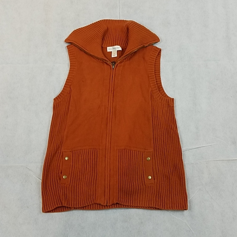 High collar rust Orange sleeveless zip up sweater